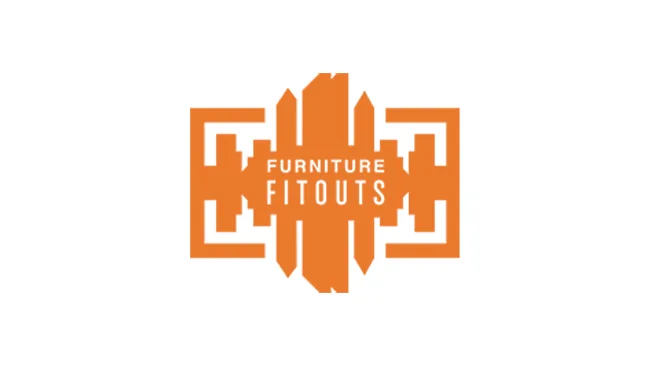 Furniture Fitouts logo, orange geometric design, interior design company for home improvement and brightening spaces.