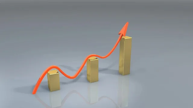 Business growth chart with upward trending arrow. Financial success and market analysis concept.